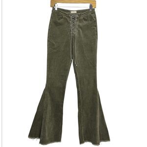 Y2K Womens Corduroy Velvet Lace Up Flare Pants Bell Bottom Size S Boho Indie 90s